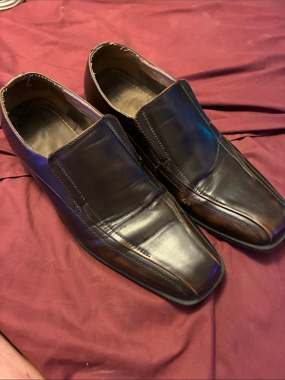 jf j.ferrar Men's Dark Brown Leather Slip-On Loafers